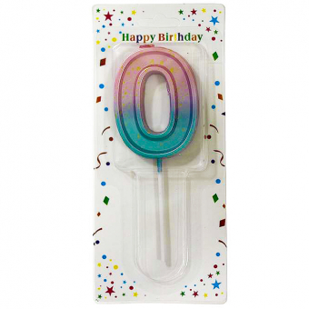 Купить Свеча-цифра в торт «0» с градиентом и золотой поталью 7 см оптом